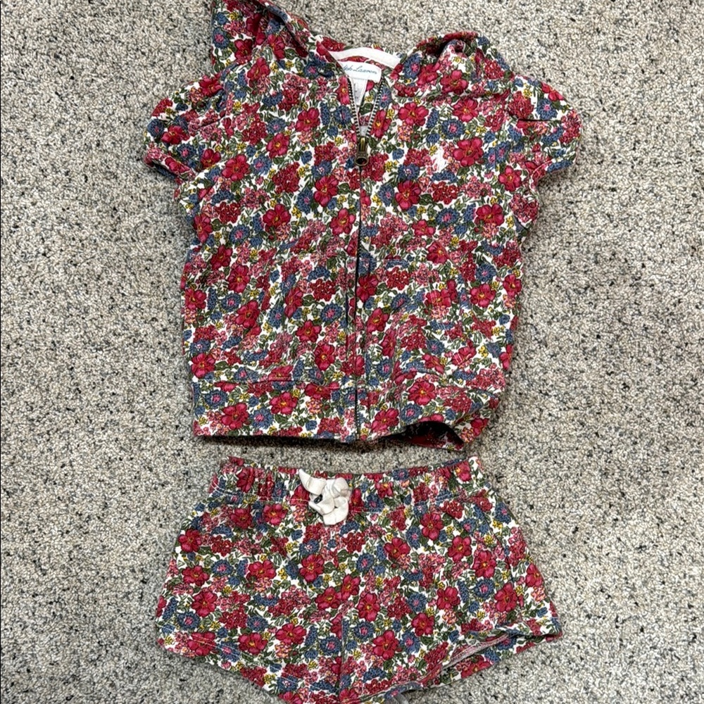 Ralph Lauren Floral Zip Hoodie & Shorts Set in Red, Blue, Green